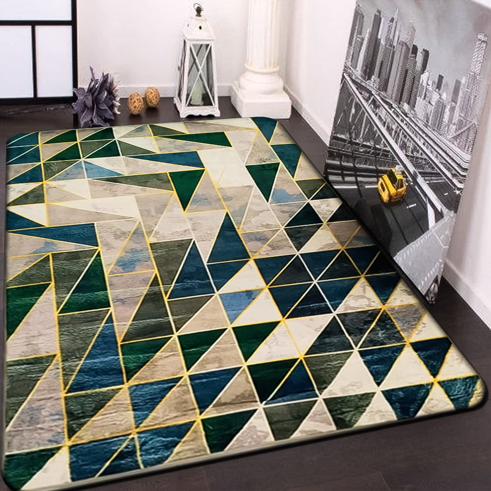 Green Gold Black Geometric Lines Pacific Rug – Modern Accent Carpet (100 x 150 CM)