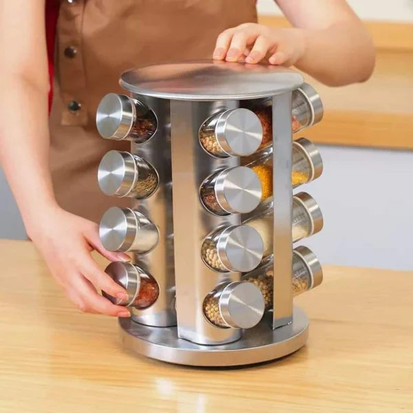 16 Pcs Rotating Spice Rack – Waterproof & Easy Storage Spice Organizer