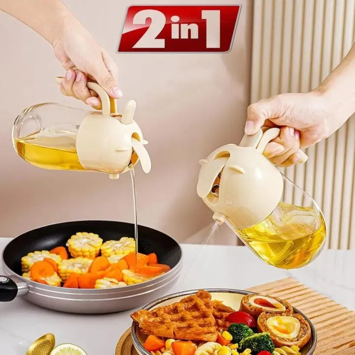 2 in 1 Glass Oil Sprayer and Dispenser – Kitchen Bottle for Cooking & Salads