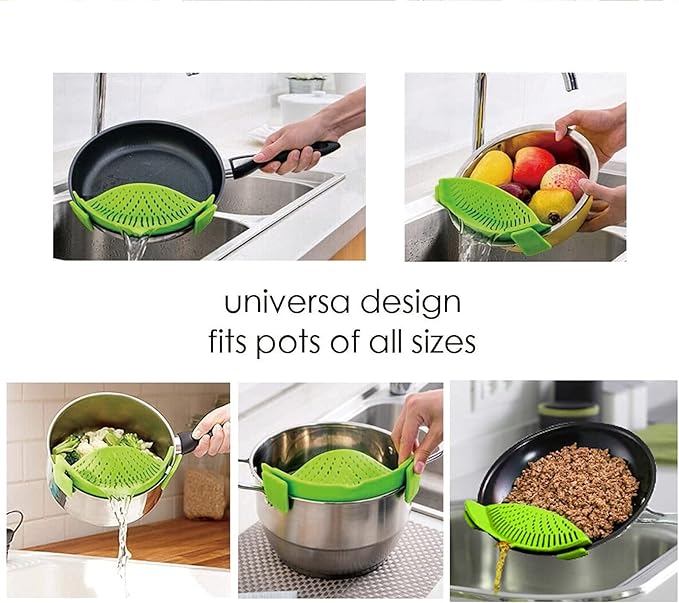 Silicone Clip‑On Strainer – Universal Silicone Pasta & Vegetable Strainers for Pots and Bowls