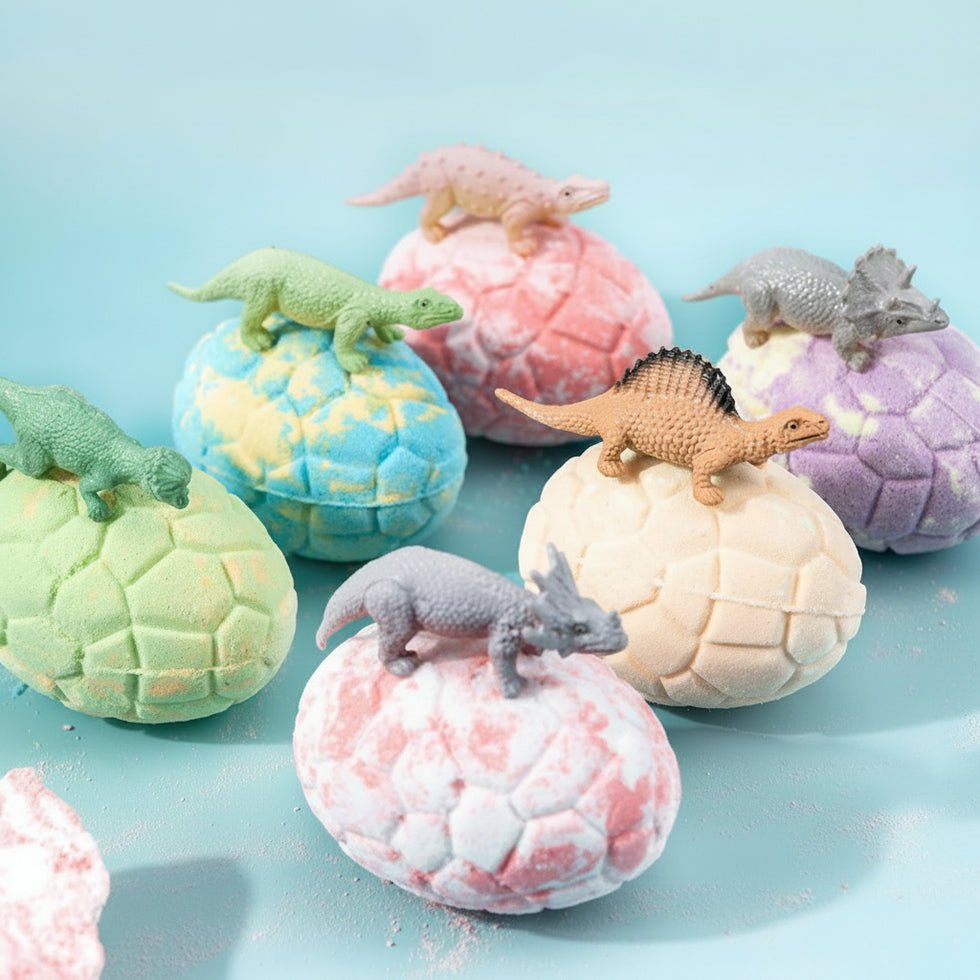 Kids Bath Bombs with Surprise Dinosaur Toy Inside – Fizzy Egg Bath Bombs