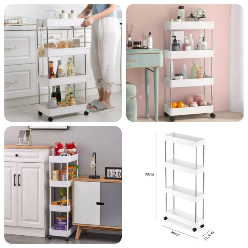 4-Tier Slim Rolling Storage Trolley – Space-Saving Organizer Rack