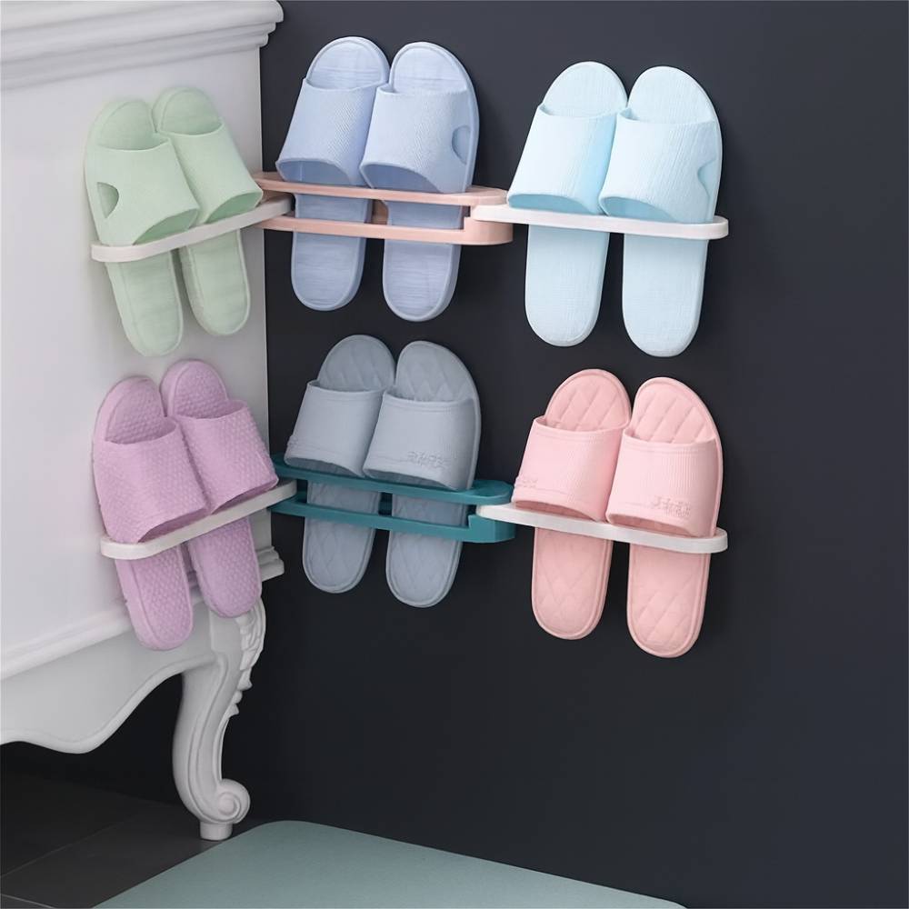 Wall Mounted Slipper Rack – Punch-Free Adhesive Shoe & Towel Holder