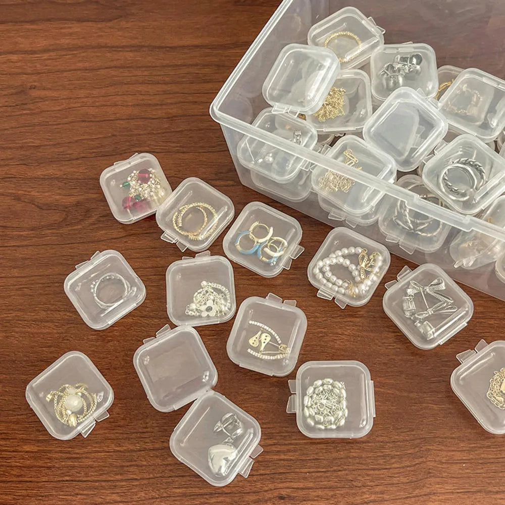 Pack of 10 Lightweight Jewelry storage box Secure Transparent plastic box Compact Square box for Travel Home organization Jewelry display Gift packaging Earring collection