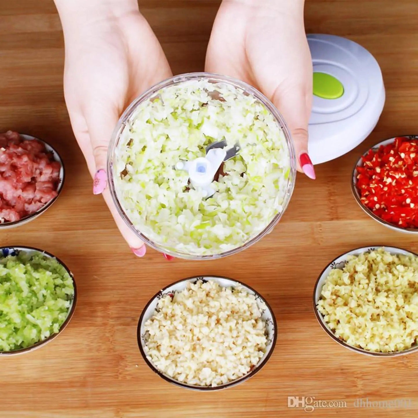 Manual Hand Pull Food Chopper – Multi-Blade Vegetable & Fruit Cutter