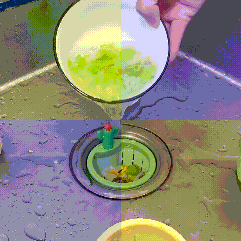 Cactus Sink Drain Basket | Kitchen Sink Strainer with Hands-free Waste Removal | Anti-Clog Food Catcher for Drain Cleaning