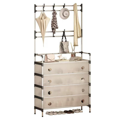 Multifunctional Shoe Storage Coat Rack - Floor-Standing Entryway Hanger and Simple Shoe Cabinet Organizer - 5 Layers