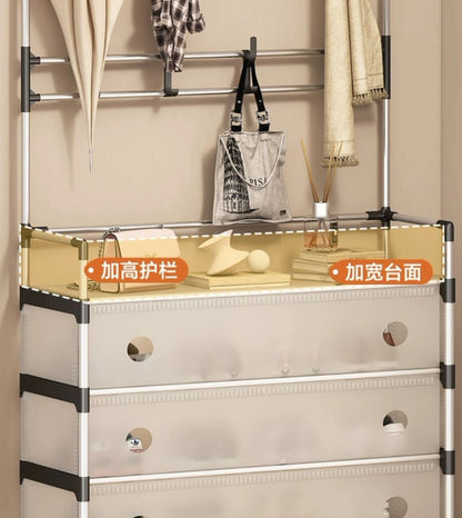 Multifunctional Shoe Storage Coat Rack - Floor-Standing Entryway Hanger and Simple Shoe Cabinet Organizer - 5 Layers