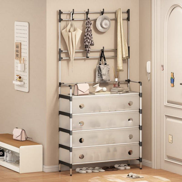 Multifunctional Shoe Storage Coat Rack - Floor-Standing Entryway Hanger and Simple Shoe Cabinet Organizer - 5 Layers