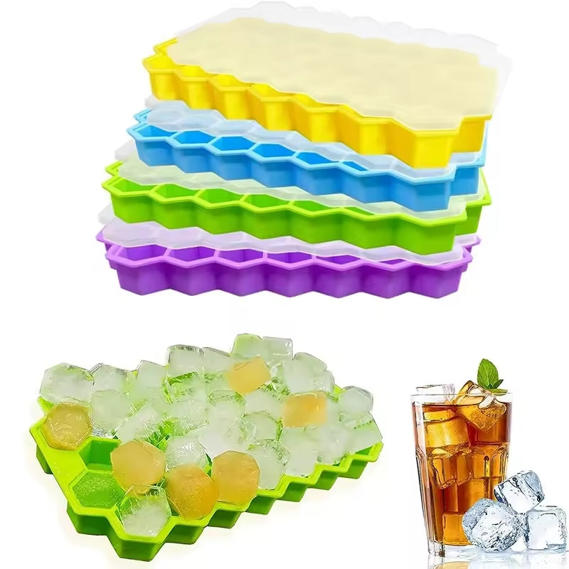 Honeycomb Silicone Ice Cube Tray with Lid – Reusable Freezer Mold