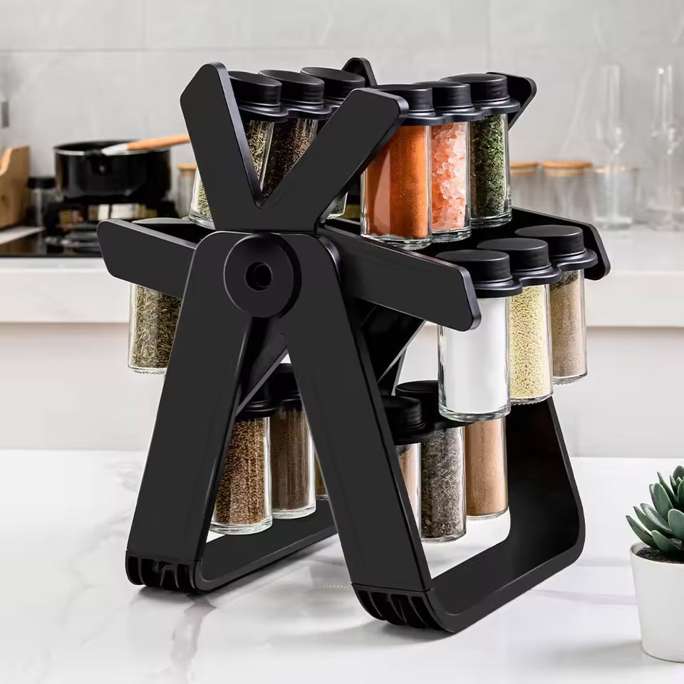 Rotating Ferris Wheel Glass Spice Rack Set Kitchen Storage Spice Jar Salt And Pepper Box Spice Jar Bottle Kitchen Tools