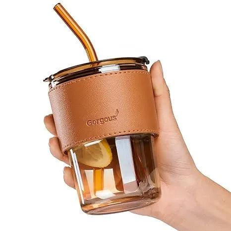 450ml High Quality Coffee Glass Tumbler with Straw – Reusable Drink Cup