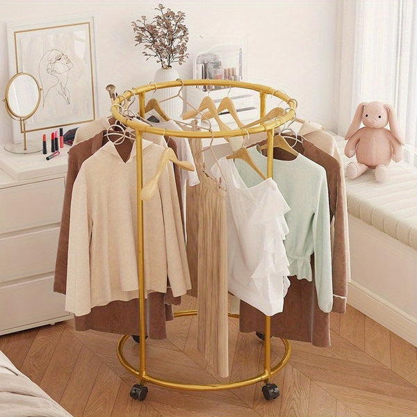 Rotating Clothes Hanging Rack with Wheels – Portable 360° Garment Organizer