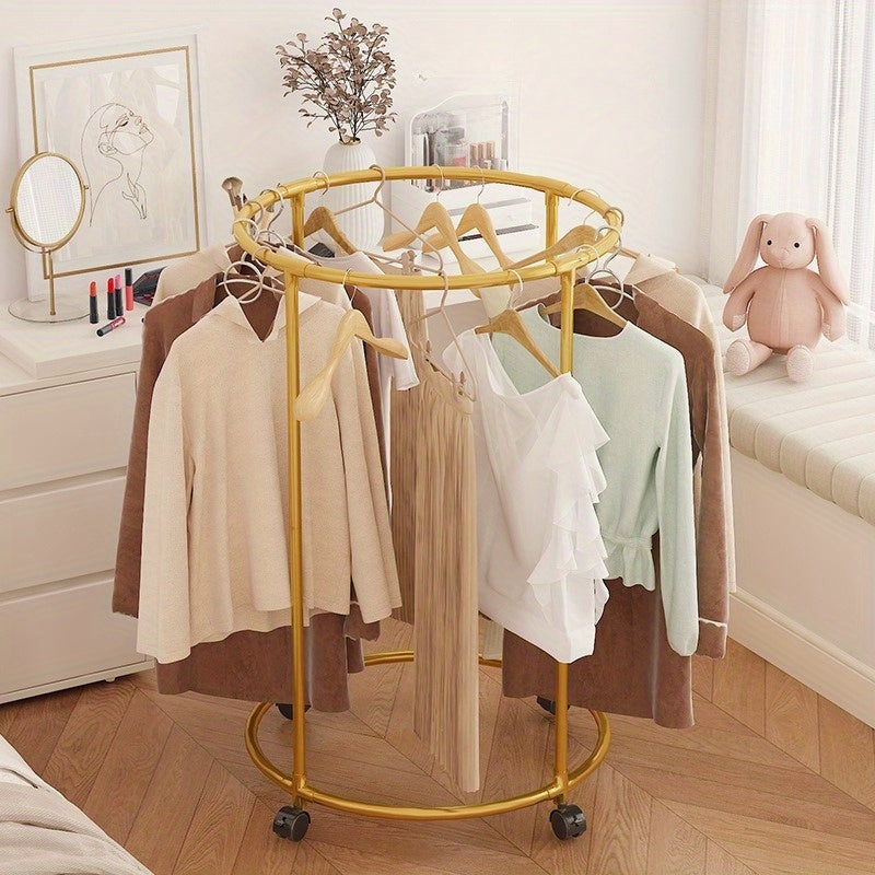 Rotating Clothes Hanging Rack with Wheels – Portable 360° Garment Organizer
