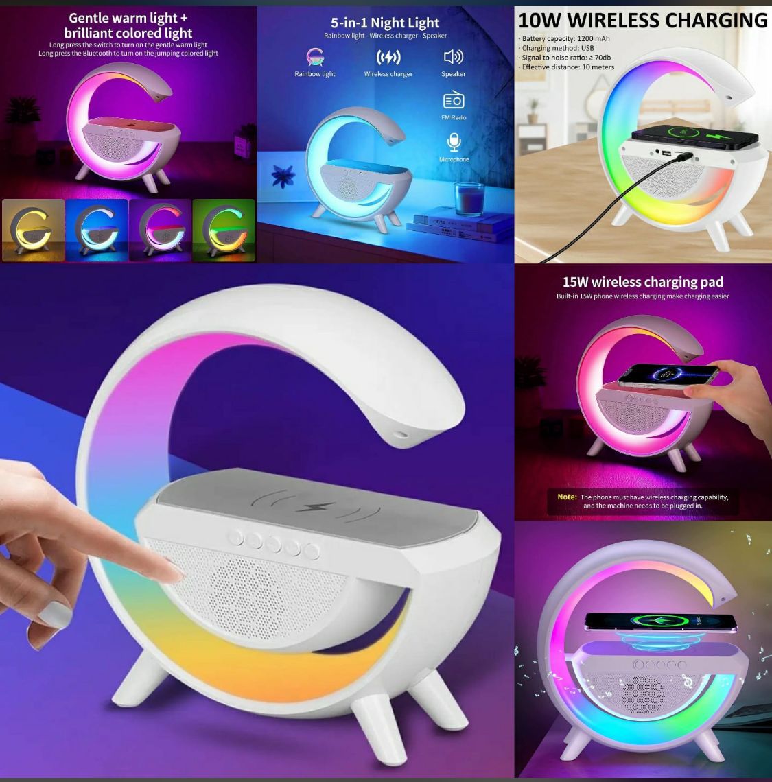 G Shaped RGB Light Table Lamp With Wireless Charger