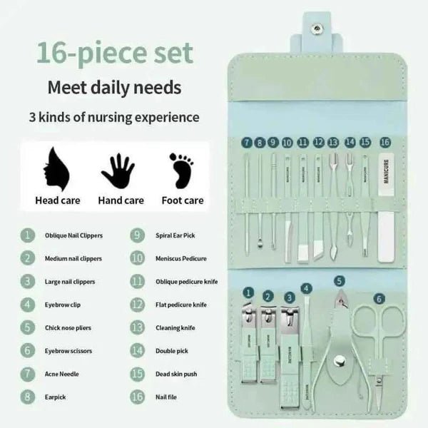 16-in-1 Stainless Steel Manicure & Pedicure Kit with Travel Case