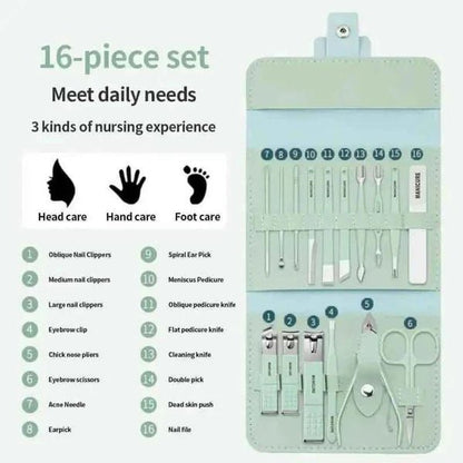 16-in-1 Stainless Steel Manicure & Pedicure Kit with Travel Case
