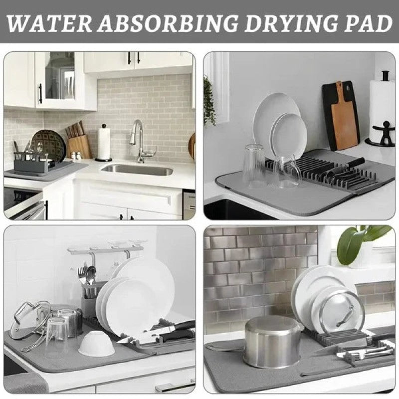 Foldable Dish Drying Pad with Rack | Super Absorbent Kitchen Counter Mat