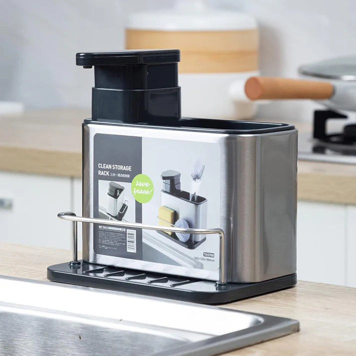 3‑in‑1 Kitchen Soap Dispenser – Built‑In Sponge & Brush Holder Sink Organizer
