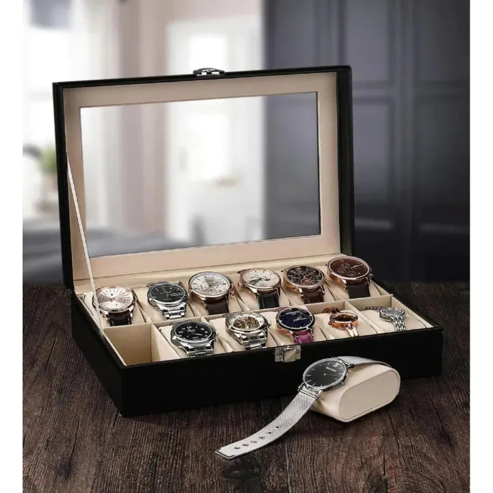 12 Slots Premium Watch Organizer Box – Elegant Watch Storage Leather Case