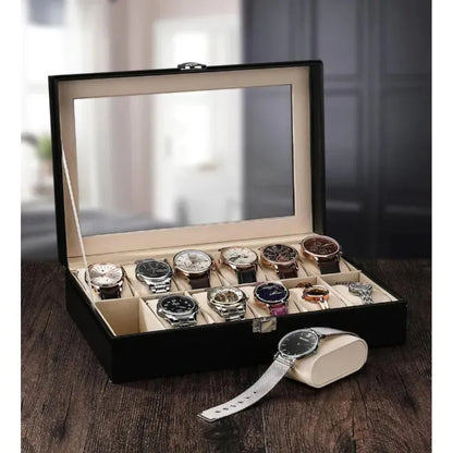 12 Slots Premium Watch Organizer Box – Elegant Watch Storage Leather Case
