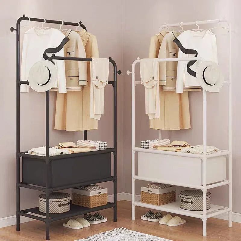 Double Pole Freestanding Coat & Hat Rack with 3 Shelves – Stylish Organizer