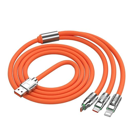 120W Fast Charging 3-in-1 Cable – Type-C, Micro USB & Lightning Multi Charger Cable for Android, iPhone & Tablets