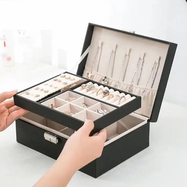 2-Layer Foldable Jewelry Organizer with Lock