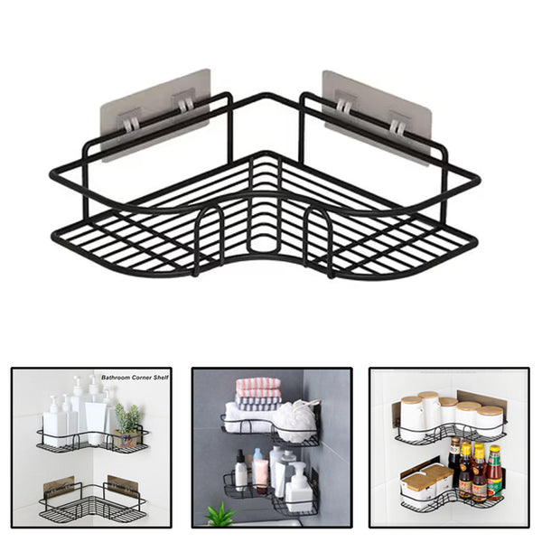 Self-Adhesive Wall Corner Rack | Punch-Free Metal Bathroom & Kitchen Shelf