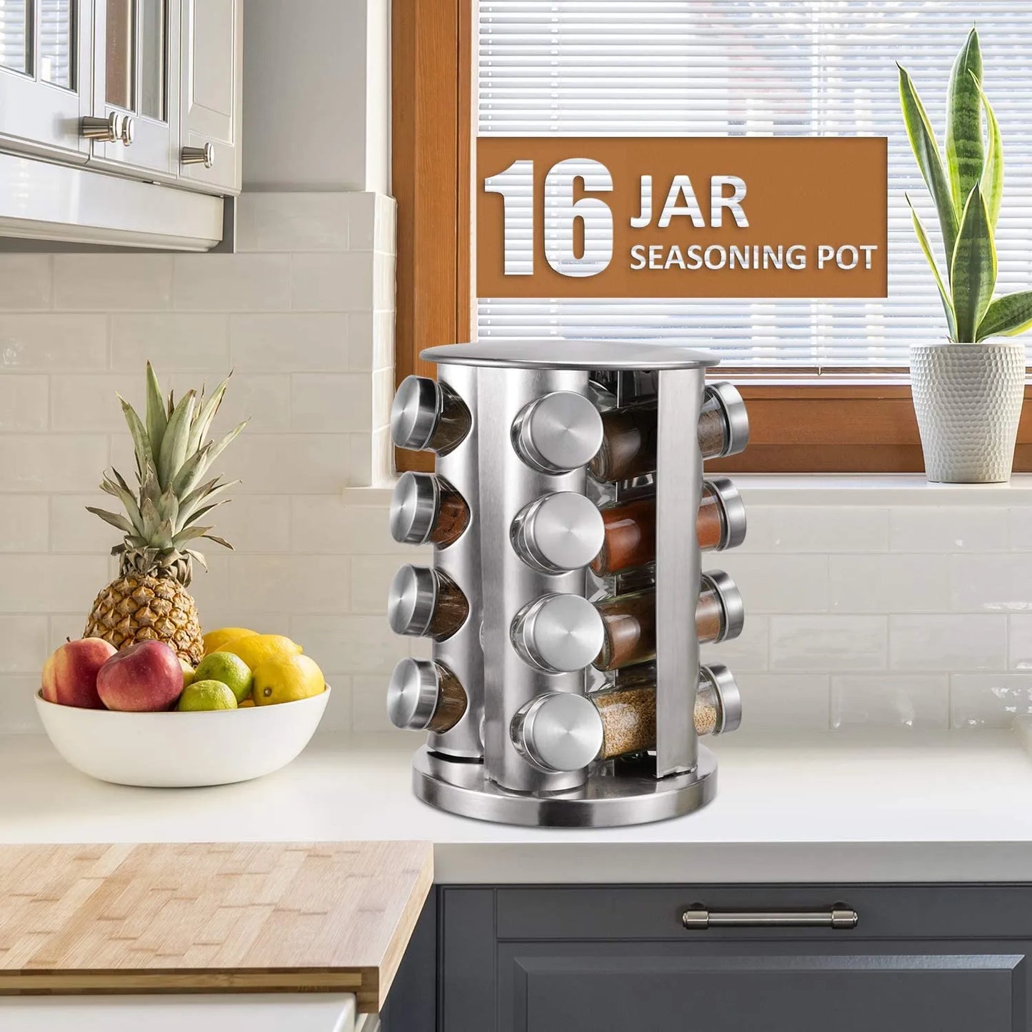 16 Pcs Rotating Spice Rack  – Waterproof & Easy Storage Spice Organizer