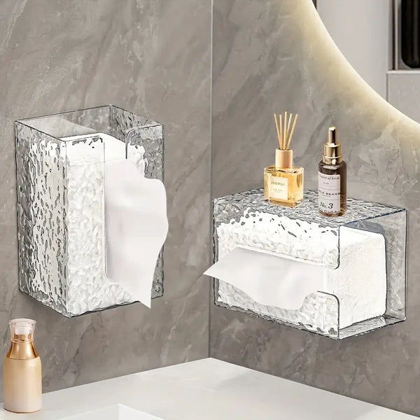 Multifunctional Glacier Pattern Tissue Box – Wall Mounted Acrylic Dispenser
