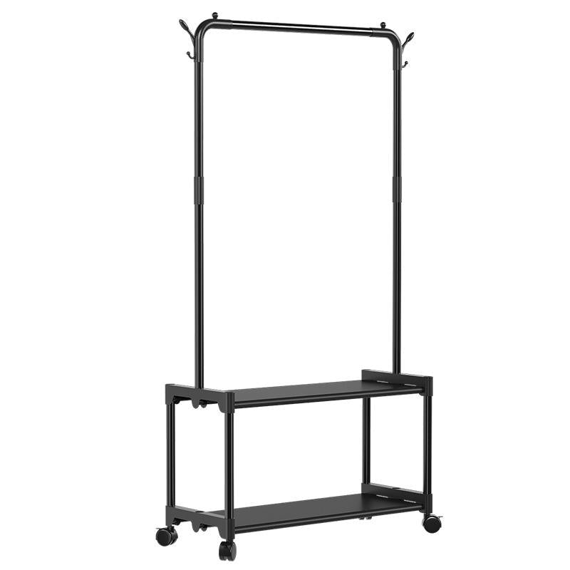 Movable Wardrobe Closet Rack with Shelves & Shoe Storage – Single Pole Metal Clothes Hanger Stand