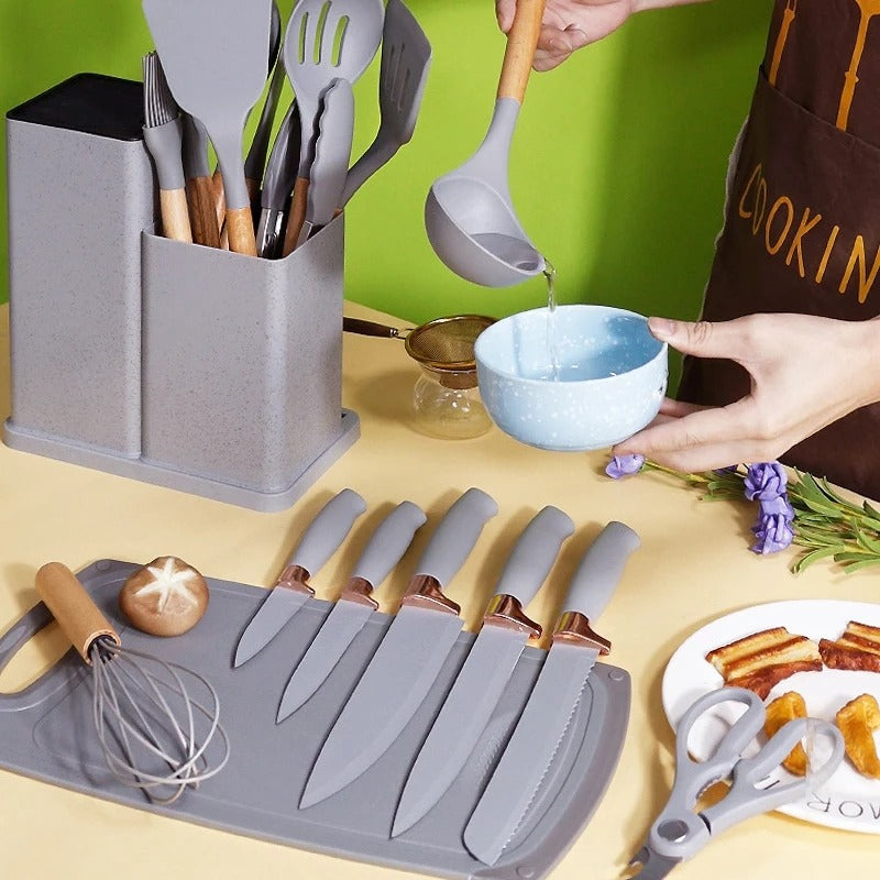 19 Pcs Kitchen Utensils With Knife Set