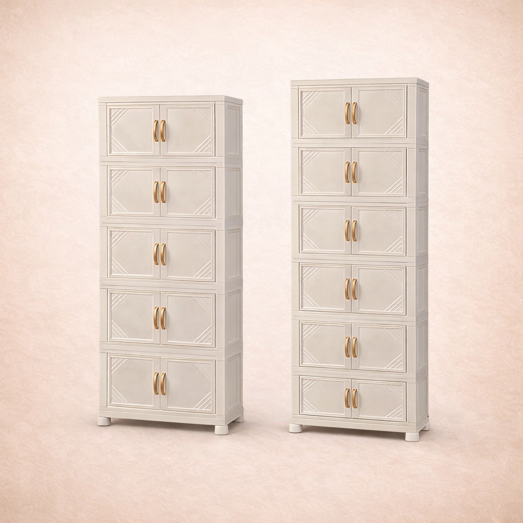 Modern Foldable Storage Full White Cabinet with Wheels – Multi-Layer Portable Wardrobe Organizer for Clothes, Toys & Home