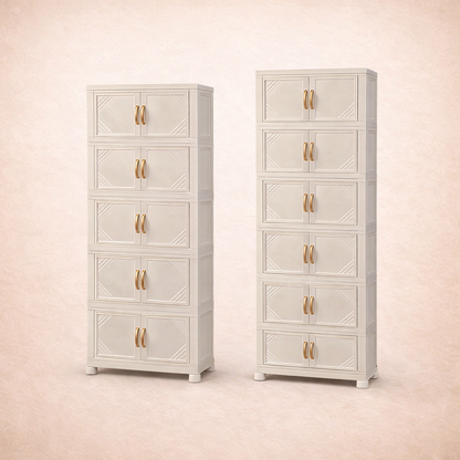 Modern Foldable Storage Full White Cabinet with Wheels – Multi-Layer Portable Wardrobe Organizer for Clothes, Toys & Home
