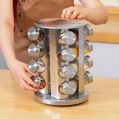 16 Pcs Rotating Spice Rack  – Waterproof & Easy Storage Spice Organizer