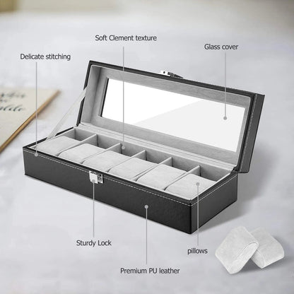6 Slots Premium Watch Organizer Box – Elegant Watch Storage Leather Case