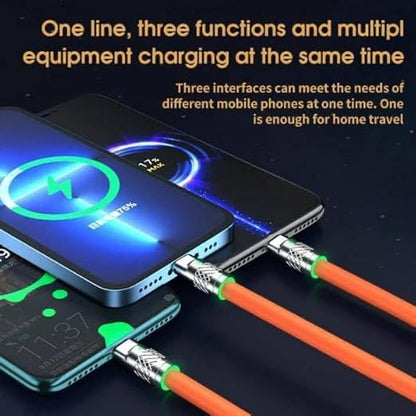 120W Fast Charging 3-in-1 Cable – Type-C, Micro USB & Lightning Multi Charger Cable for Android, iPhone & Tablets