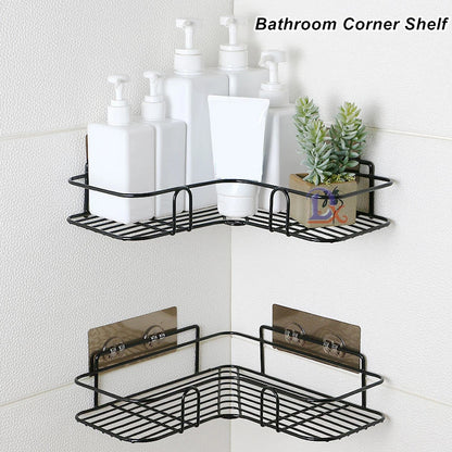 Self-Adhesive Wall Corner Rack | Punch-Free Metal Bathroom & Kitchen Shelf
