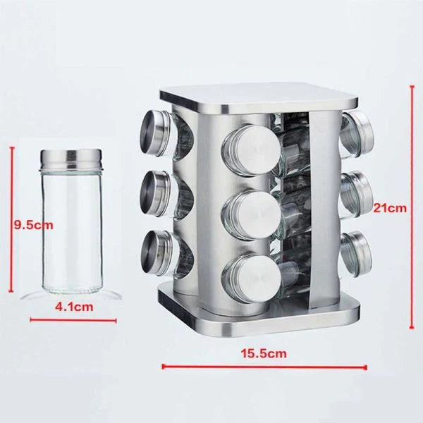 Stainless Steel 12 Pcs Jars Rotating Spice Jar Rack Set