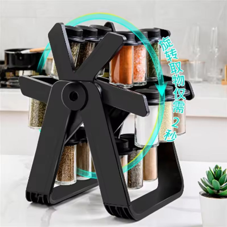 Rotating Ferris Wheel Glass Spice Rack Set Kitchen Storage Spice Jar Salt And Pepper Box Spice Jar Bottle Kitchen Tools