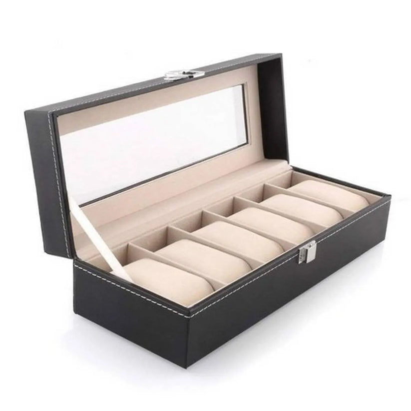 6 Slots Premium Watch Organizer Box – Elegant Watch Storage Leather Case