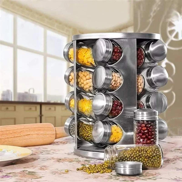 16 Pcs Rotating Spice Rack  – Waterproof & Easy Storage Spice Organizer