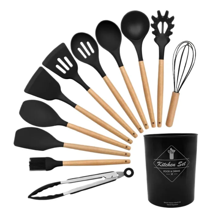 12 Pcs Silicone Kitchen Utensil Set – Heat Resistant, Non-Stick Spatula, Tongs & Cooking Tools