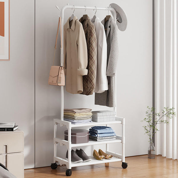 Movable Wardrobe Closet Rack with Shelves & Shoe Storage – Single Pole Metal Clothes Hanger Stand