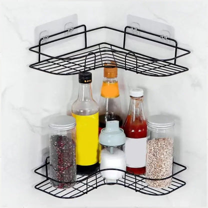 Self-Adhesive Wall Corner Rack | Punch-Free Metal Bathroom & Kitchen Shelf