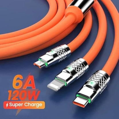 120W Fast Charging 3-in-1 Cable – Type-C, Micro USB & Lightning Multi Charger Cable for Android, iPhone & Tablets