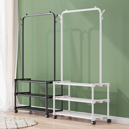 Movable Wardrobe Closet Rack with Shelves & Shoe Storage – Single Pole Metal Clothes Hanger Stand