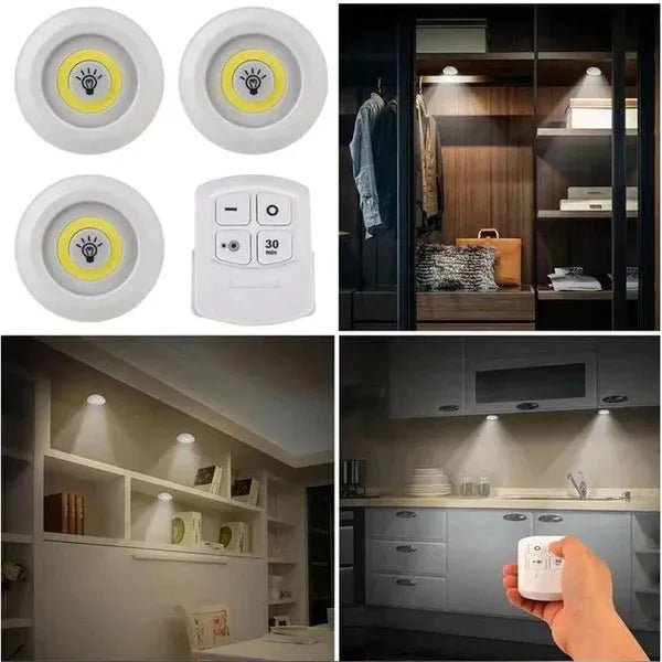 3-Pack Rechargeable LED Puck Lights with Remote Control – Wireless Touch Tap Lights