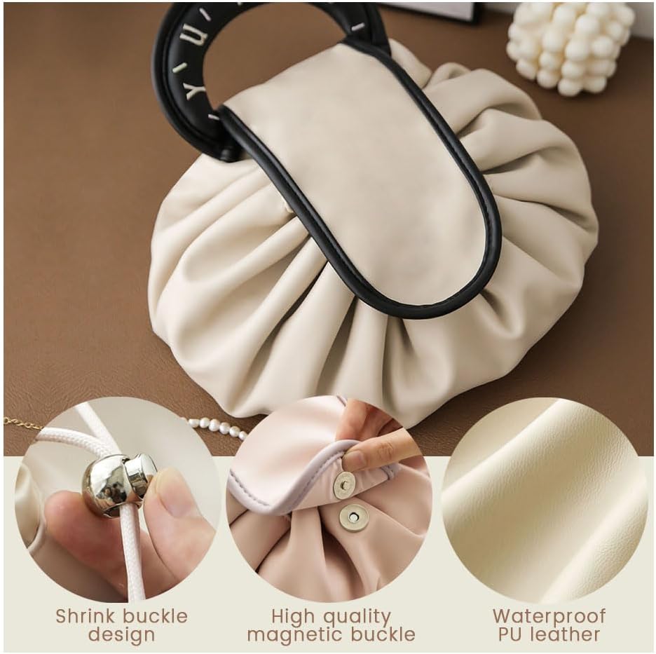 Lazy Makeup Bag with Handle | Drawstring Cosmetic Pouch for Women & Girls